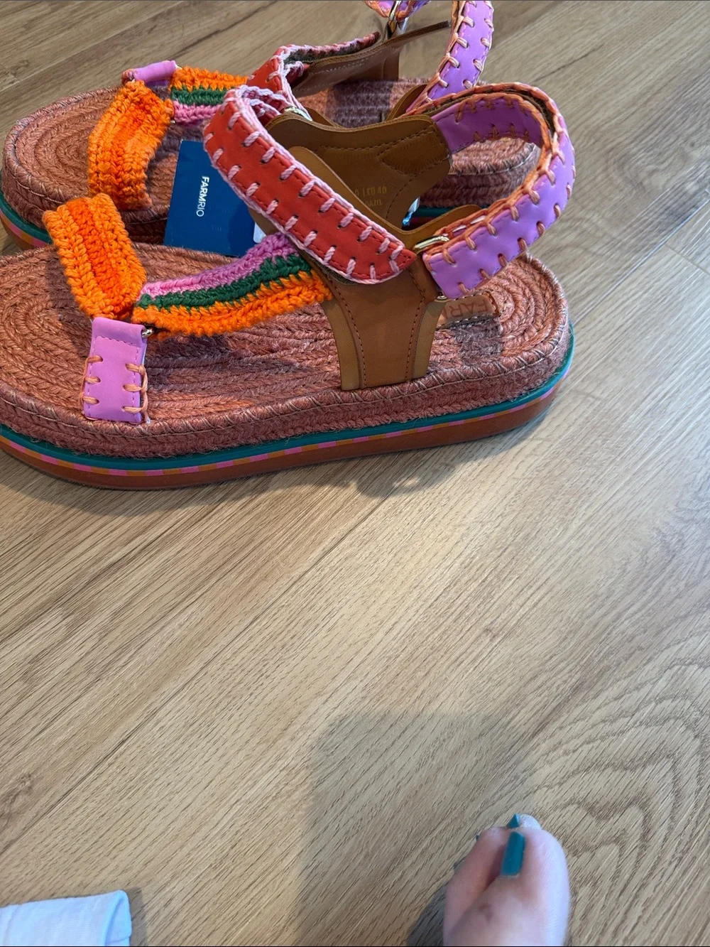 FARM Rio Colorblock Crochet Platform Sandals - Pink, Orange & Green - Picture 3 of 4